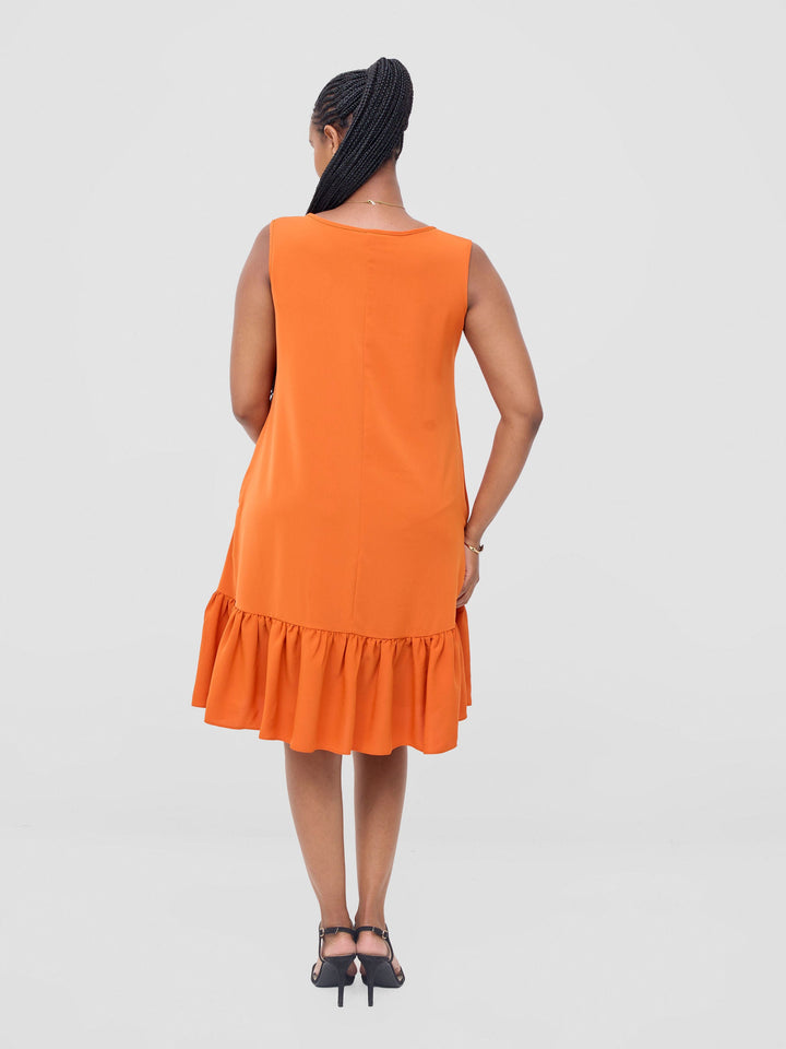 Vivo Dalia Sleeveless Gathered Tent Dress - Orange