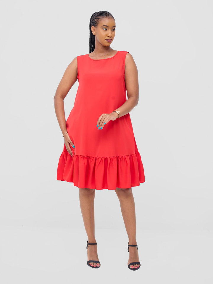 Vivo Dalia Sleeveless Gathered Tent Dress - Red