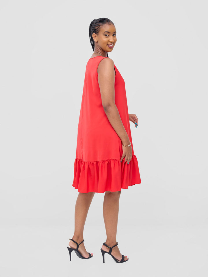 Vivo Dalia Sleeveless Gathered Tent Dress - Red
