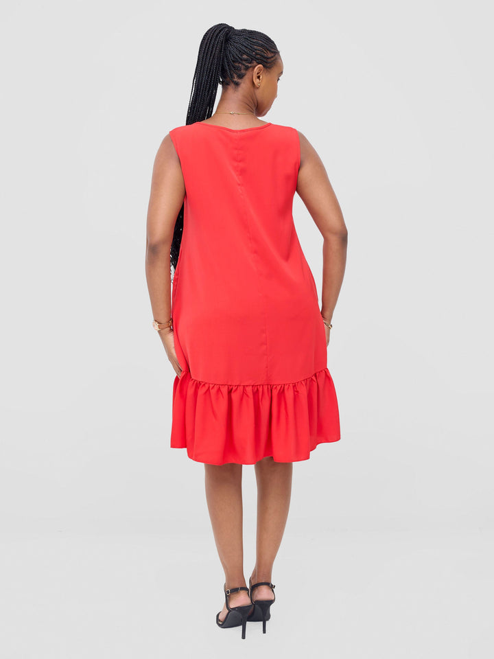 Vivo Dalia Sleeveless Gathered Tent Dress - Red
