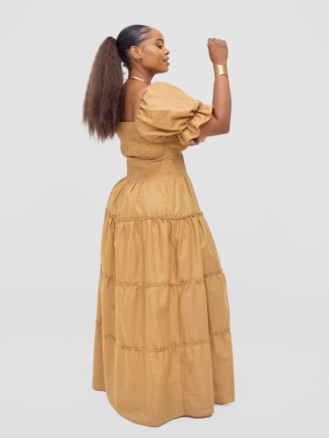 Safari Kikoy Shirred Top Maxi Dress - Gold