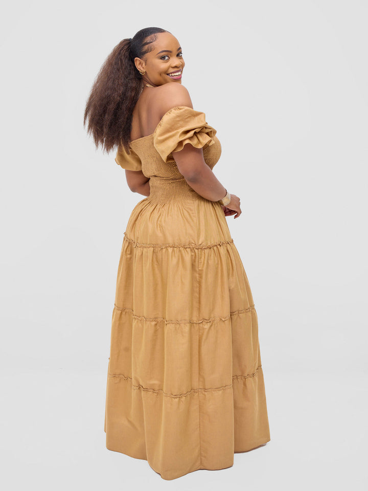 Safari Kikoy Shirred Top Maxi Dress - Gold