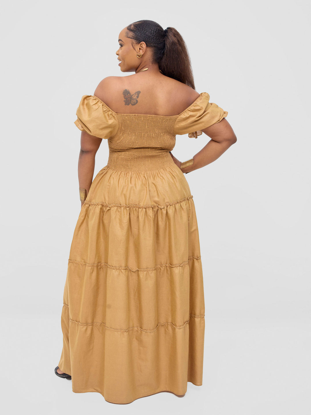 Safari Kikoy Shirred Top Maxi Dress - Gold