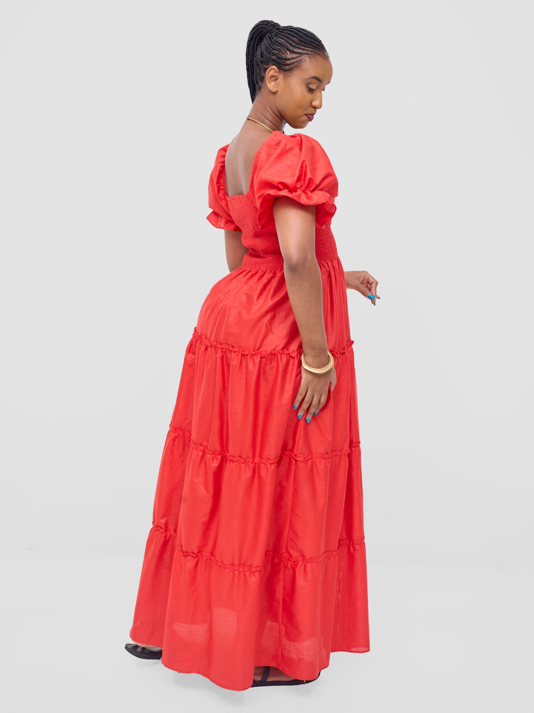Safari Kikoy Shirred Top Maxi Dress - Red