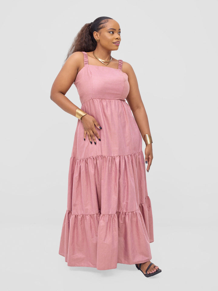 Safari Kikoy Tie Back Maxi Dress - Dusty Pink