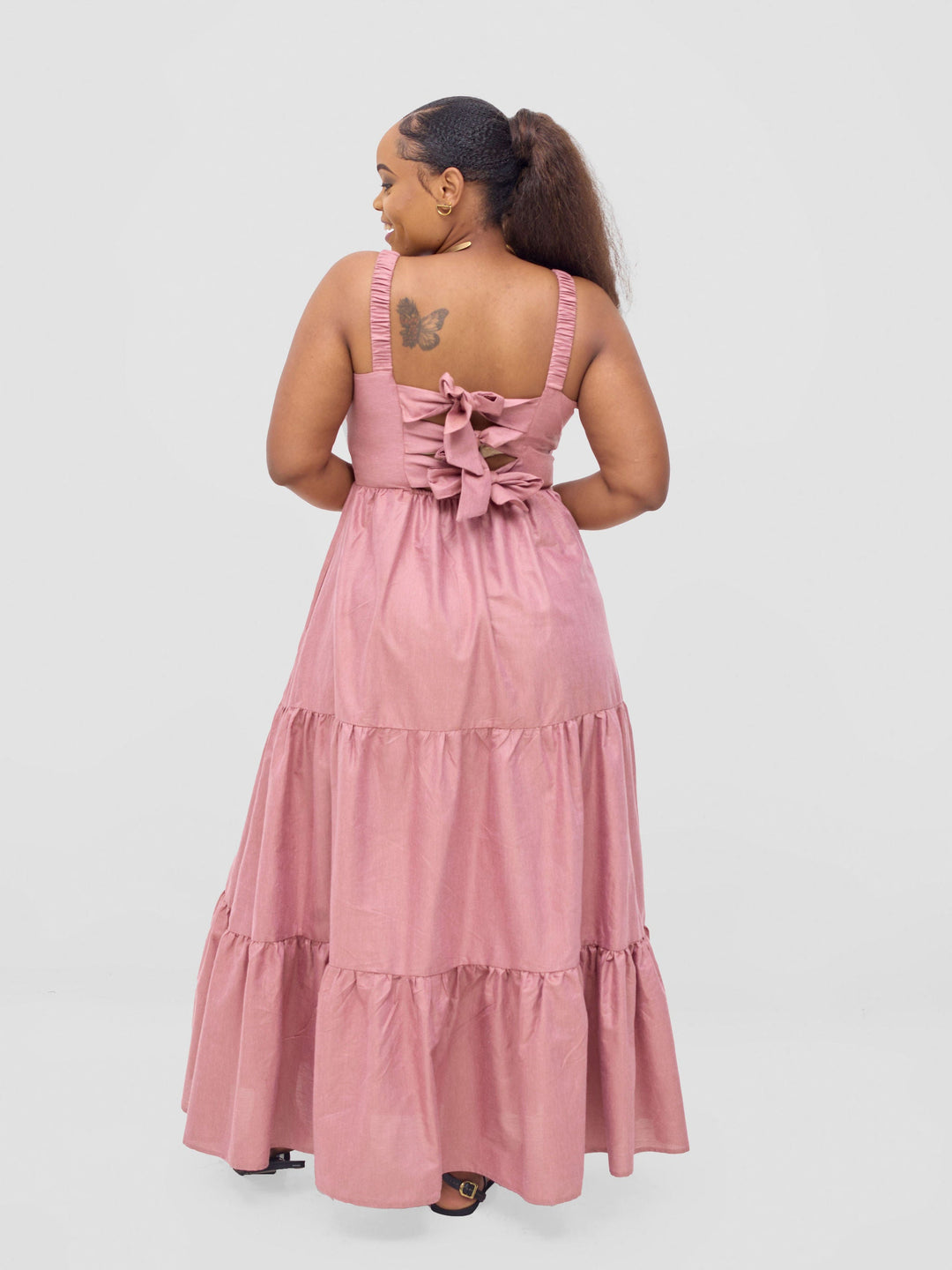 Safari Kikoy Tie Back Maxi Dress - Dusty Pink