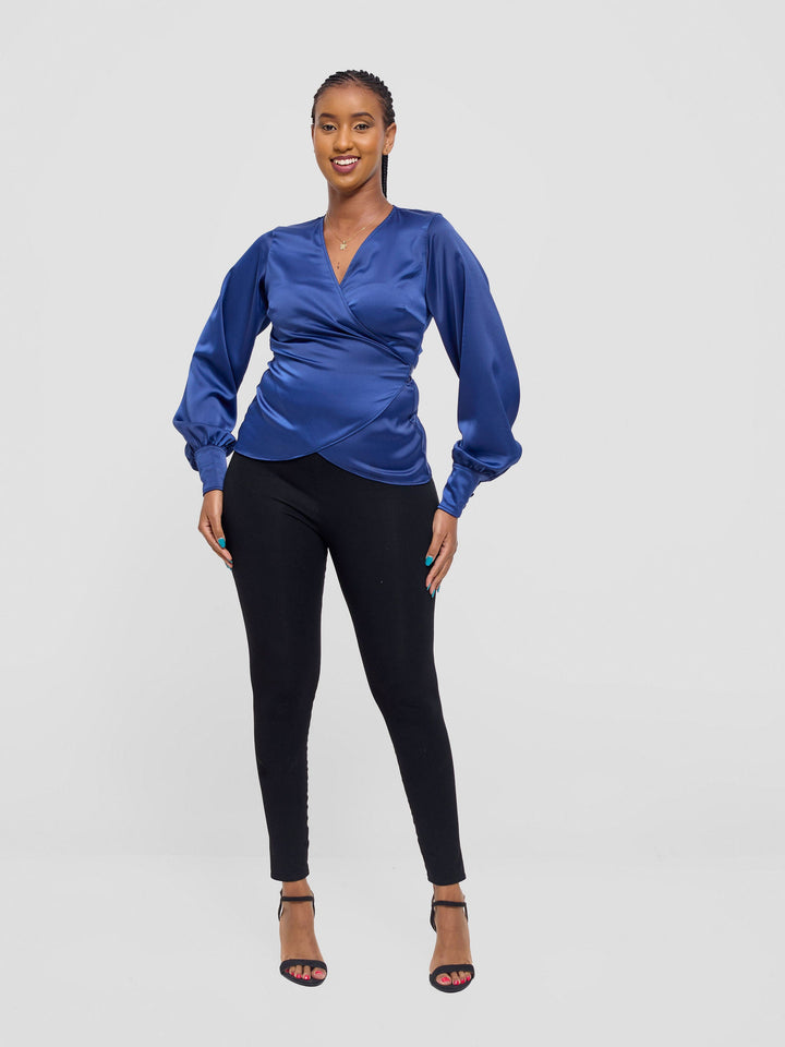 Vivo Merika Satin Wrap Top - Navy