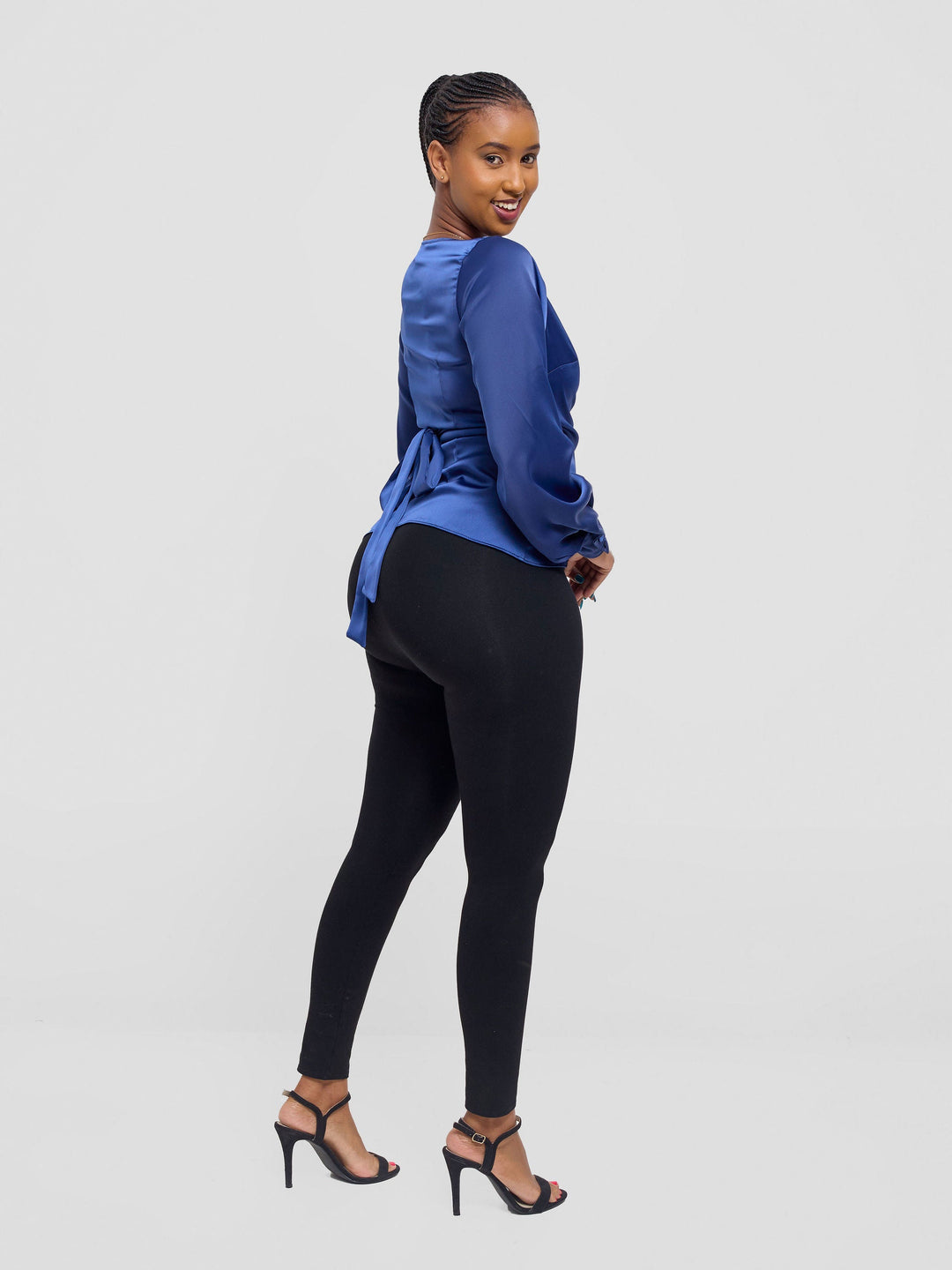 Vivo Merika Satin Wrap Top - Navy