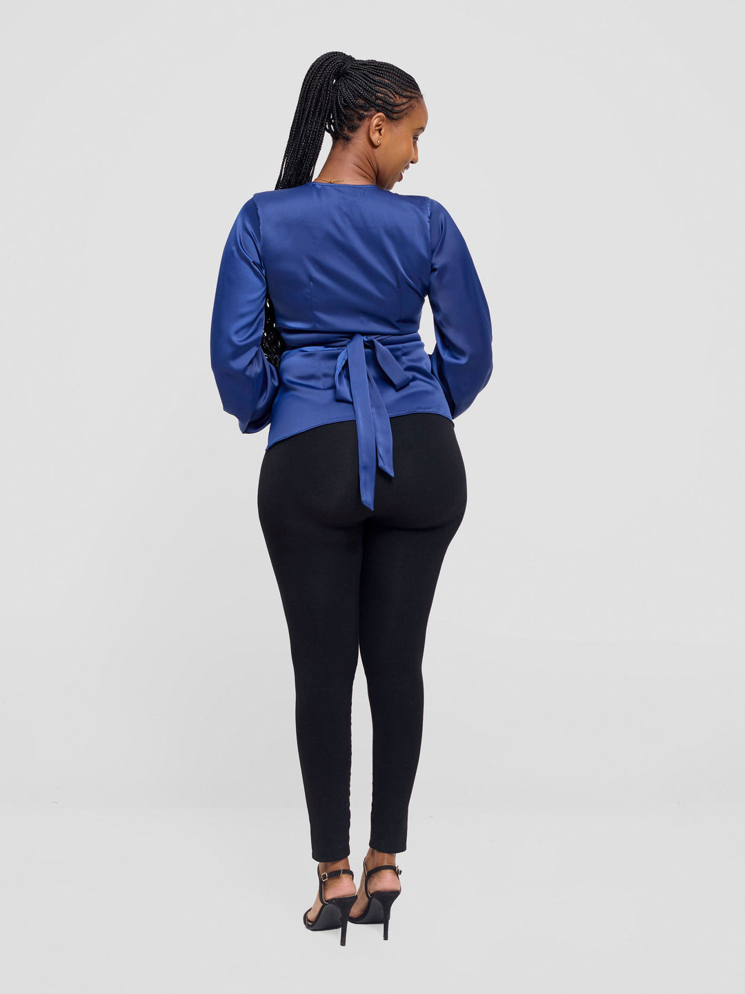 Vivo Merika Satin Wrap Top - Navy