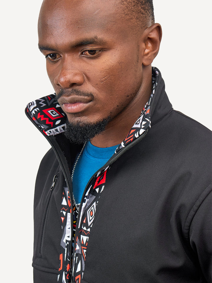 Kitu Kali Black with Red & Grey Mens Softshell Jacket: Full Sleeve