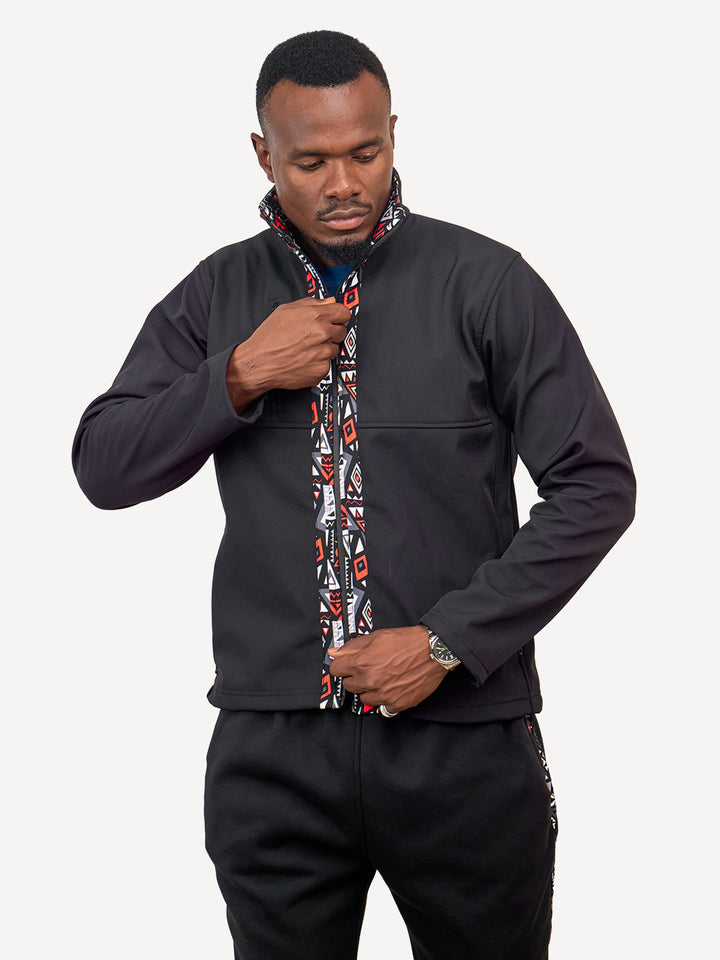 Kitu Kali Black with Red & Grey Mens Softshell Jacket: Full Sleeve