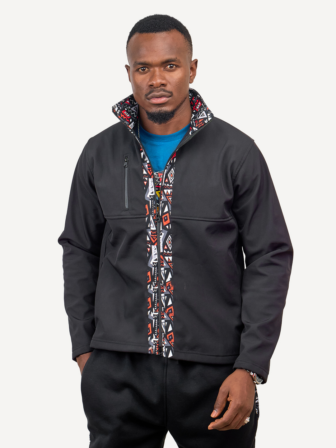 Kitu Kali Black with Red & Grey Mens Softshell Jacket: Full Sleeve