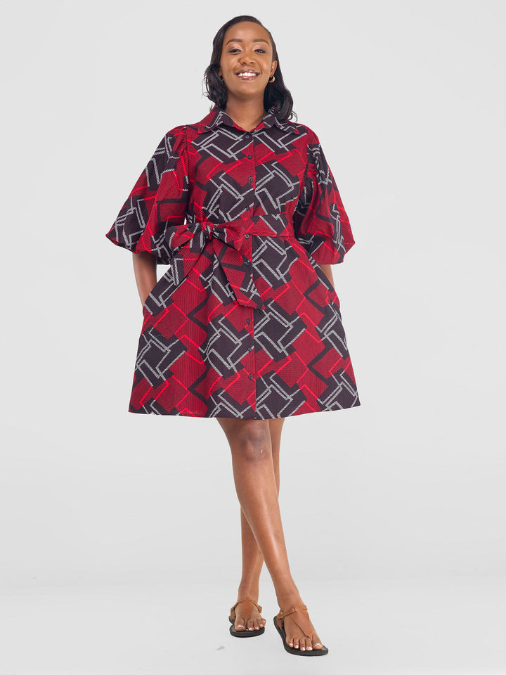 Vivo Kitenge Bubble Sleeve Tent Dress - Obu Print