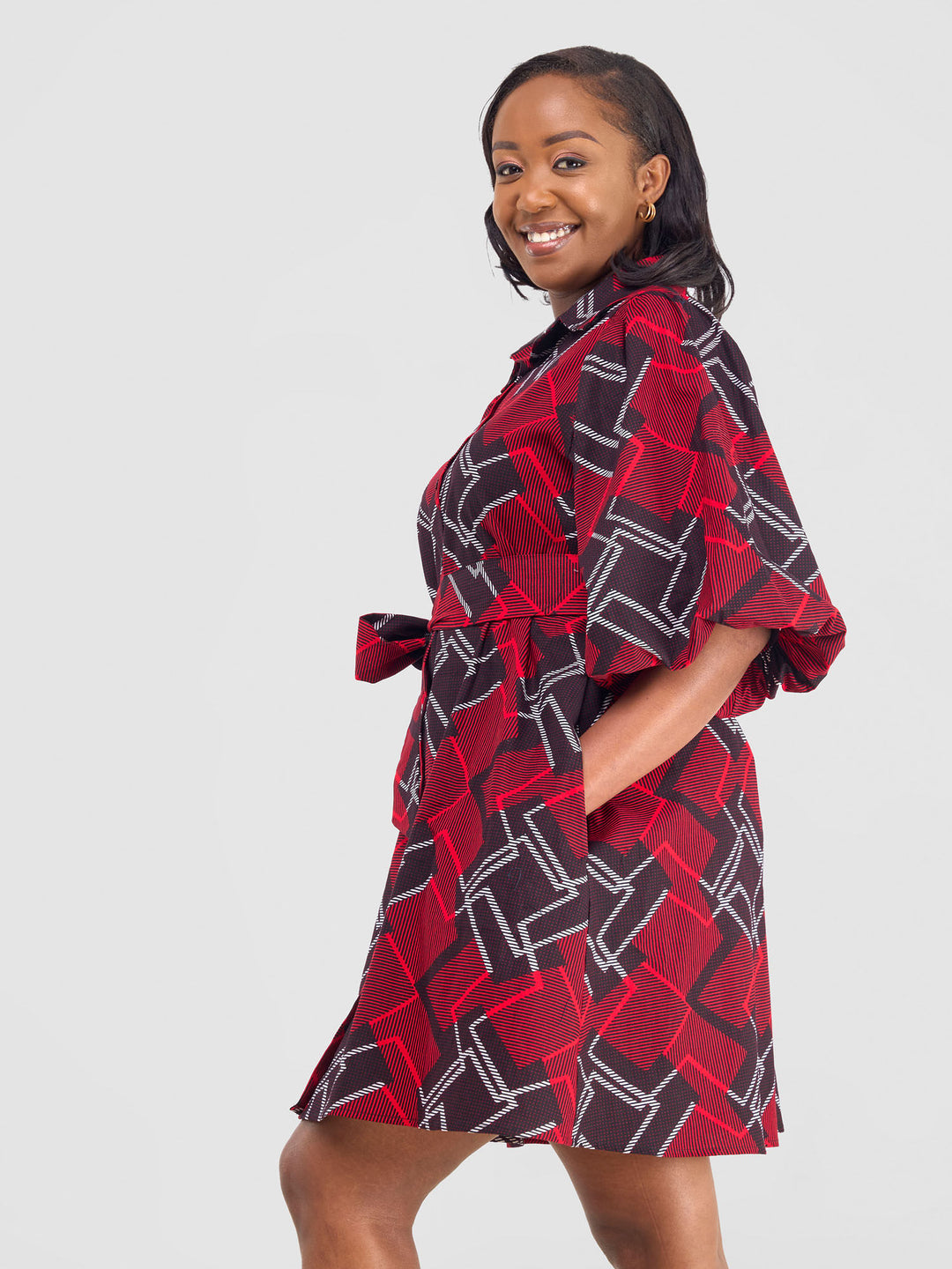 Vivo Kitenge Bubble Sleeve Tent Dress - Obu Print