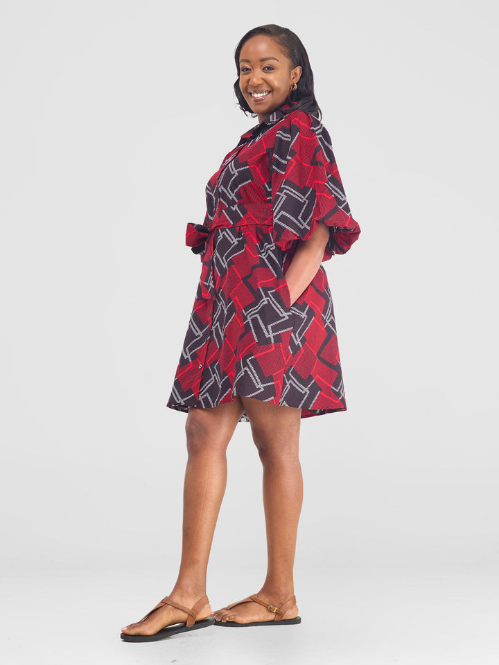 Vivo Kitenge Bubble Sleeve Tent Dress - Obu Print