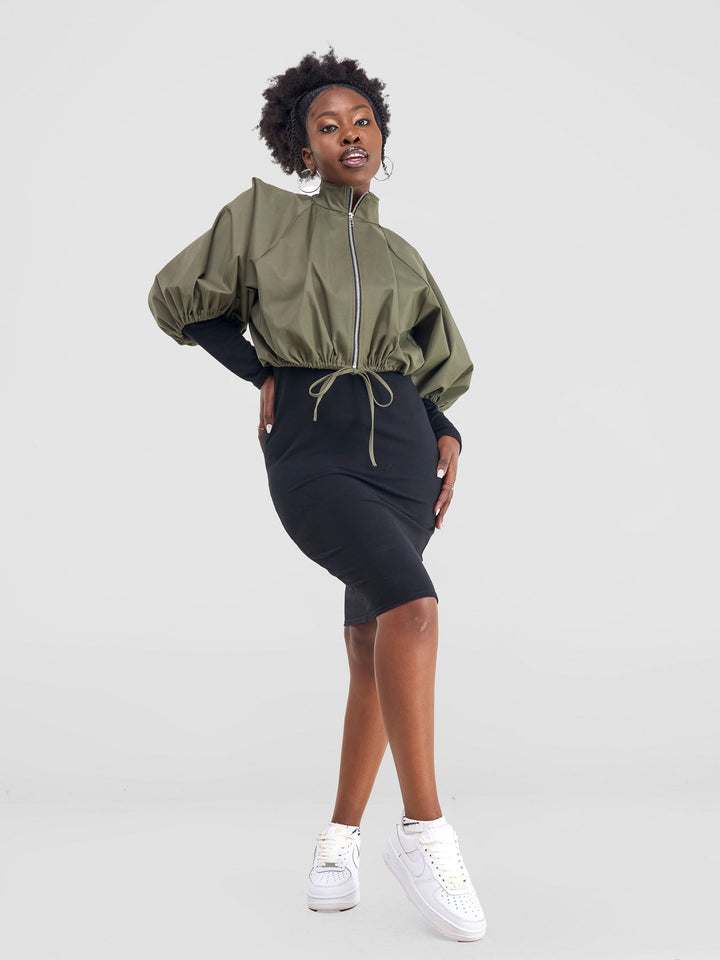 Zoya Yuni Raglan Sleeve Crop Jacket - Hunters Green