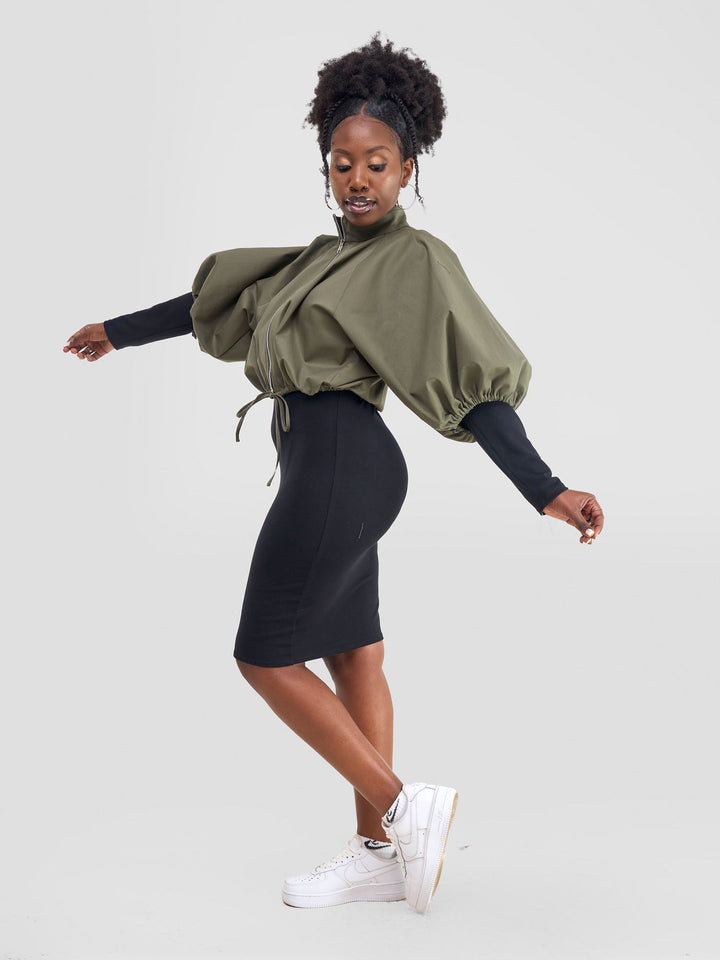 Zoya Yuni Raglan Sleeve Crop Jacket - Hunters Green