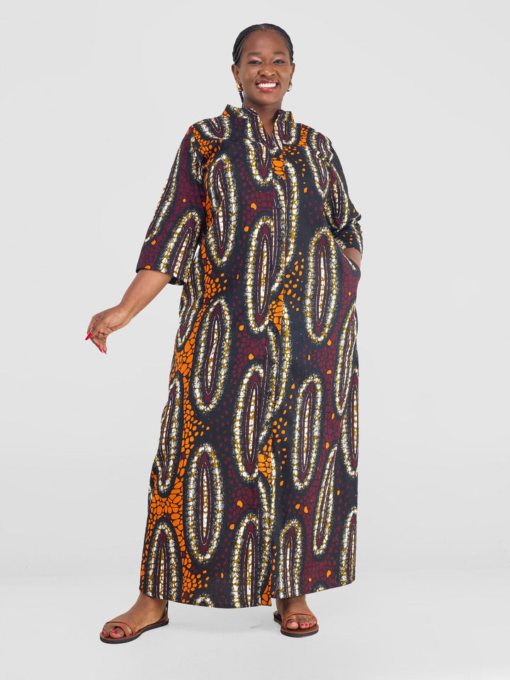 Safari Kitenge 3/4 sleeve Maxi Dress - Neba Print