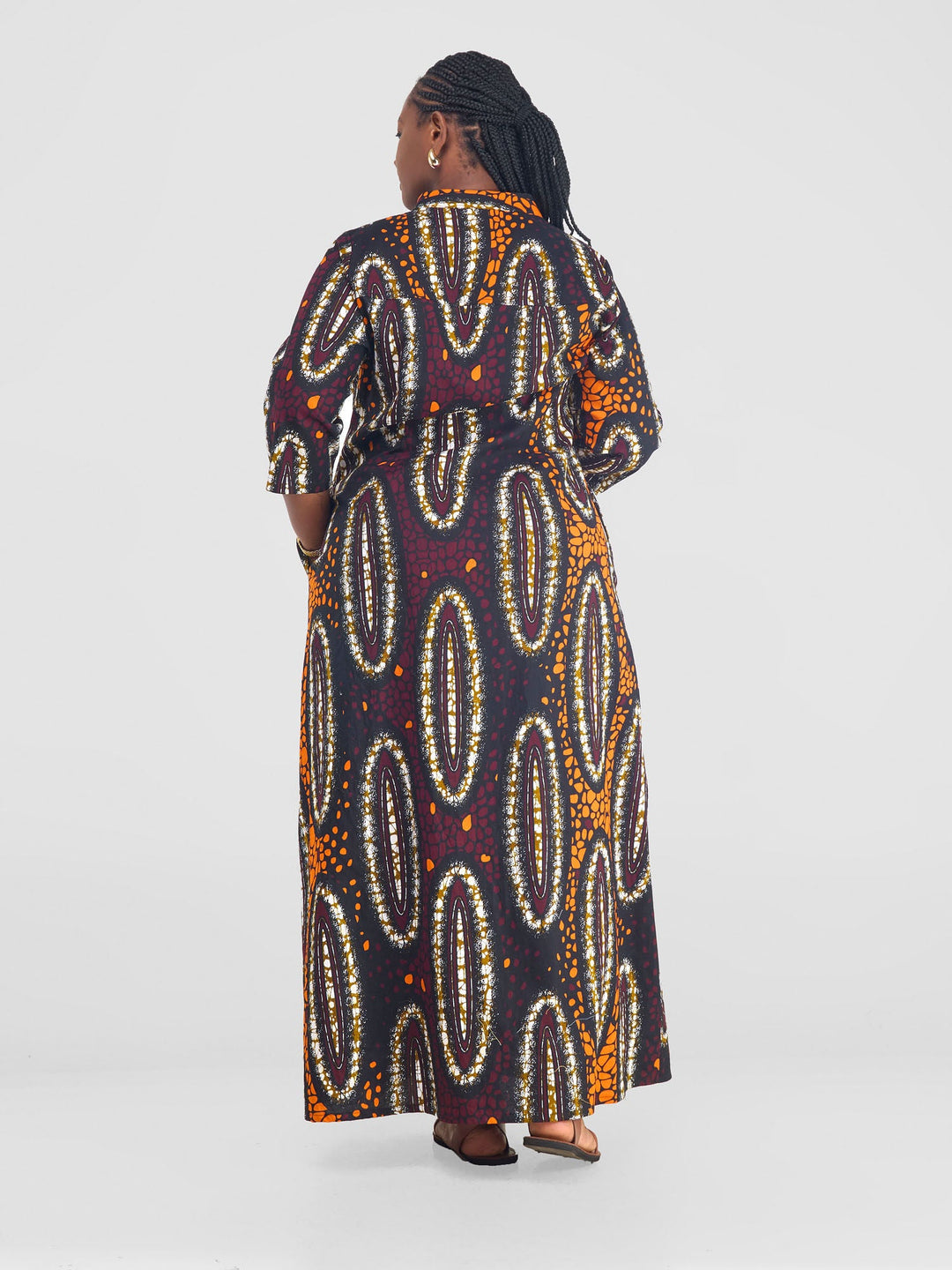 Safari Kitenge 3/4 sleeve Maxi Dress - Neba Print