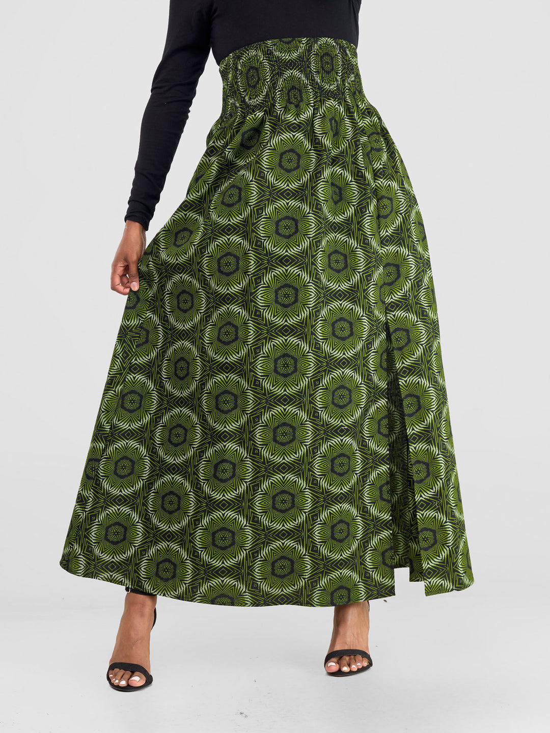 Vivo Kitenge Shirred Waist Maxi Skirt - Ashai Print