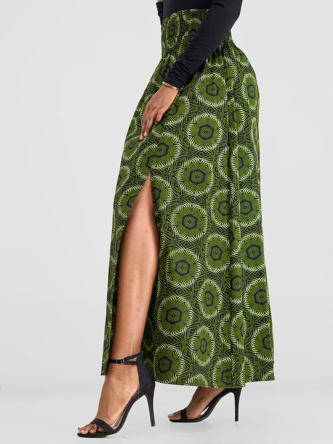 Vivo Kitenge Shirred Waist Maxi Skirt - Ashai Print