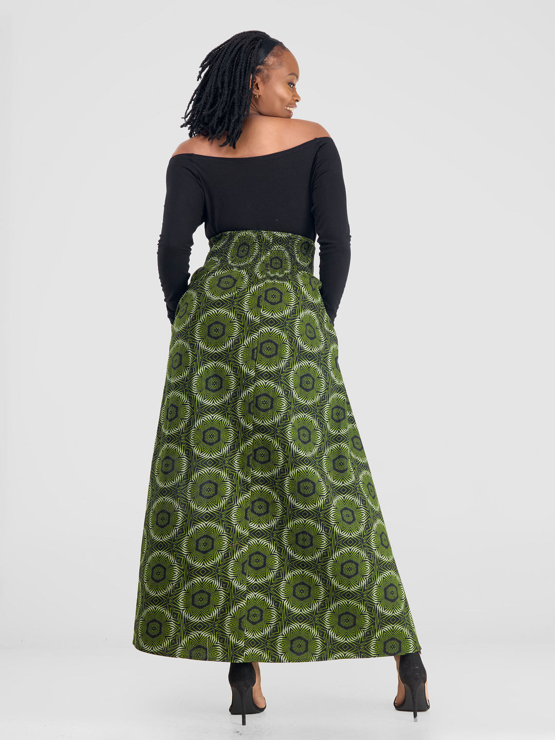 Vivo Kitenge Shirred Waist Maxi Skirt - Ashai Print