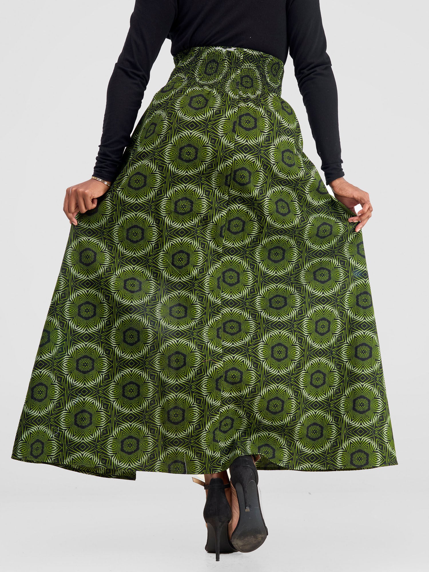 Vivo Kitenge Shirred Waist Maxi Skirt - Ashai Print