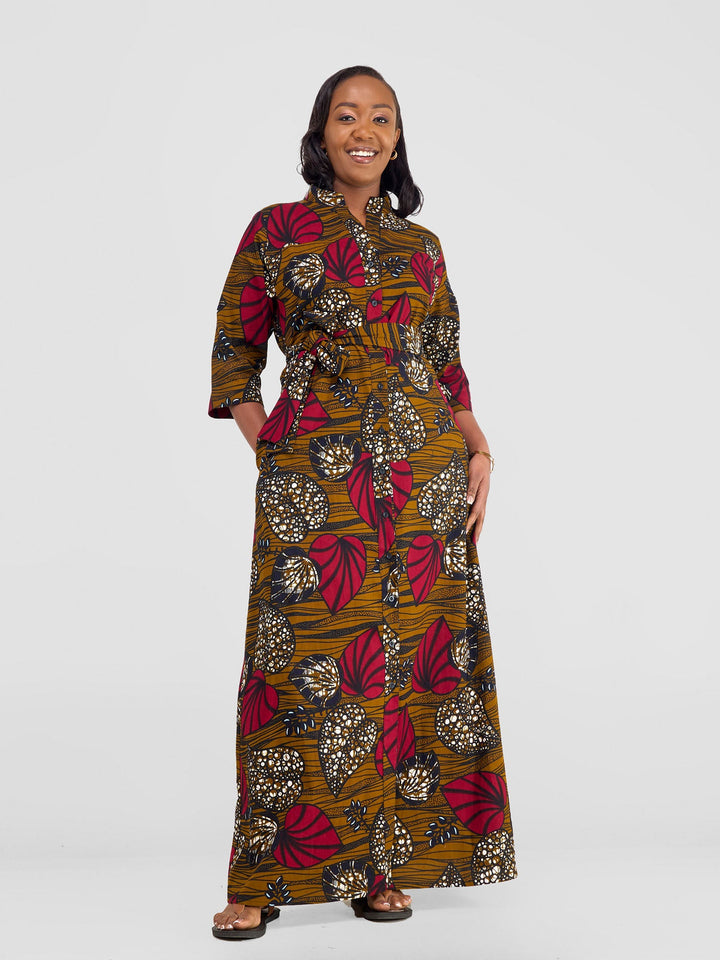 Safari Kitenge 3/4 sleeve Maxi Dress - Sipo Print