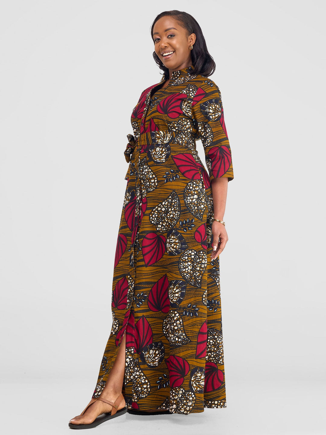 Safari Kitenge 3/4 sleeve Maxi Dress - Sipo Print