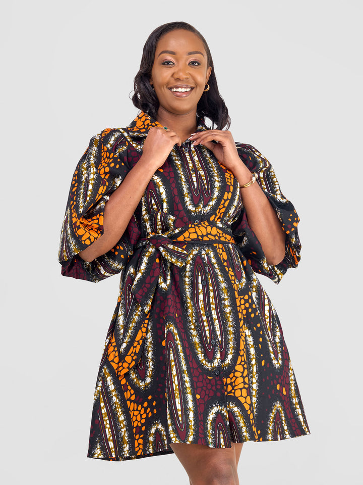 Vivo Kitenge Bubble Sleeve Tent Dress - Neba Print