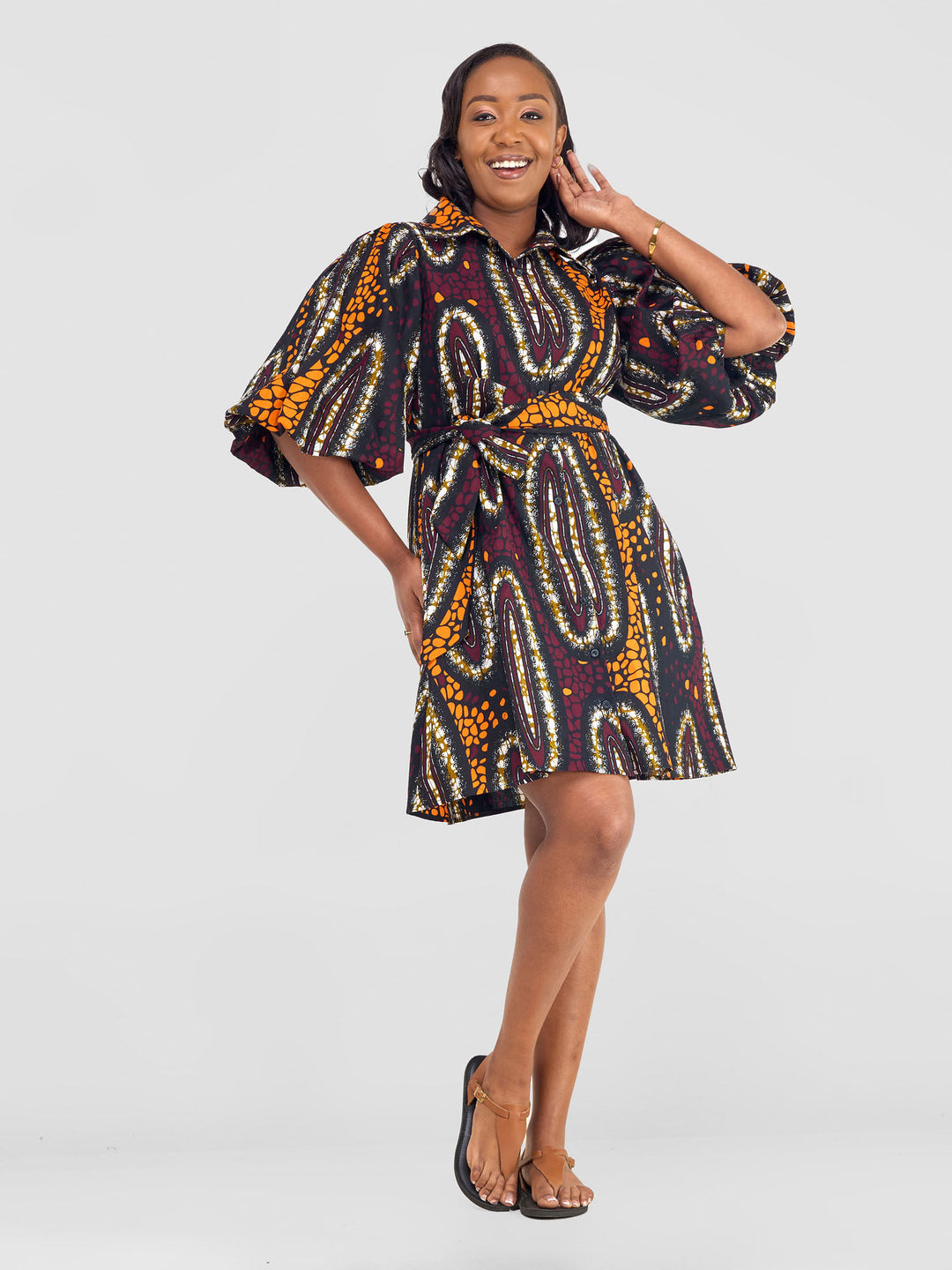 Vivo Kitenge Bubble Sleeve Tent Dress - Neba Print