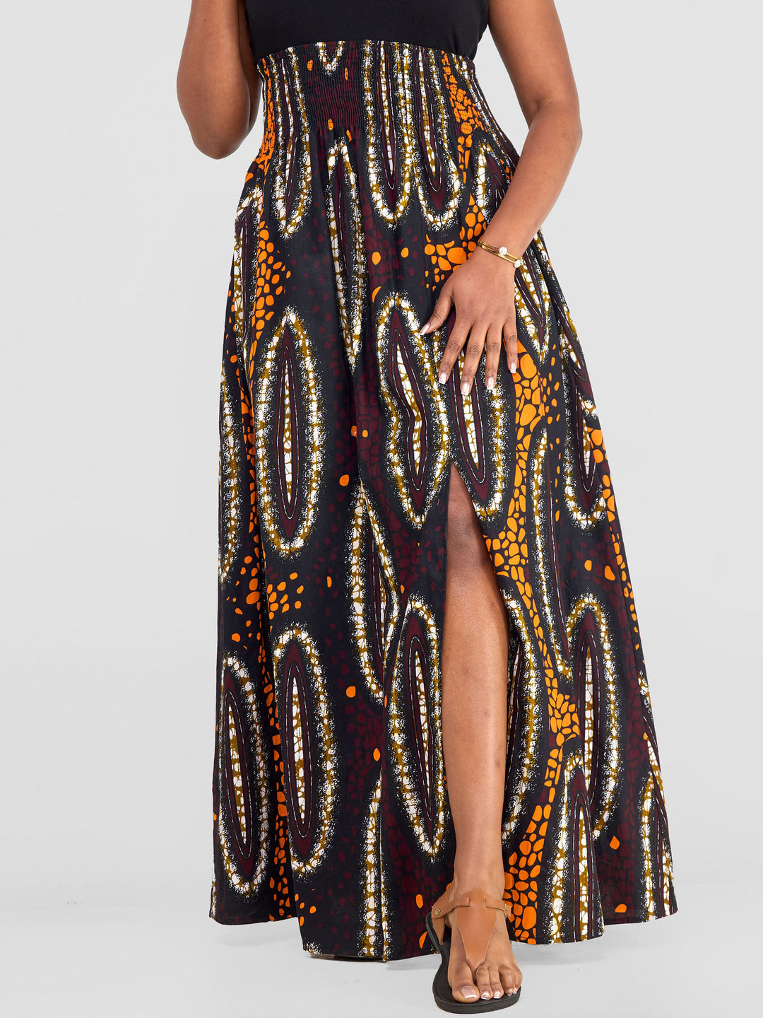 Vivo Kitenge Shirred Waist Maxi Skirt - Neba Print