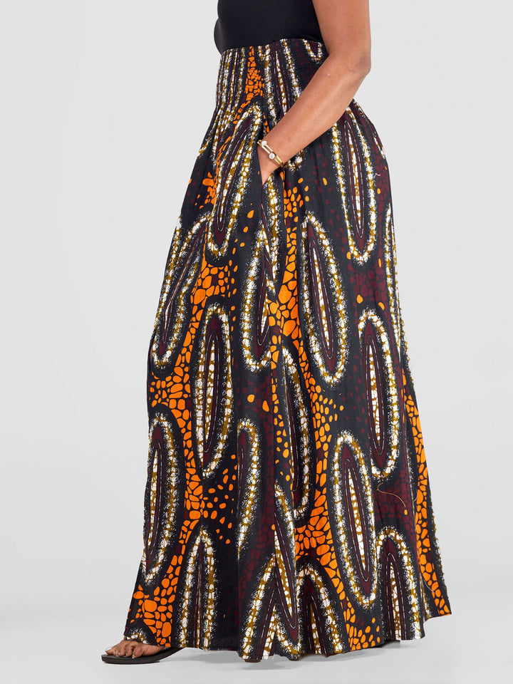 Vivo Kitenge Shirred Waist Maxi Skirt - Neba Print