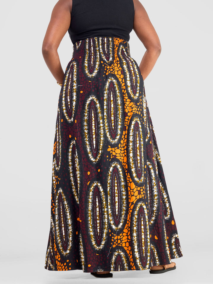 Vivo Kitenge Shirred Waist Maxi Skirt - Neba Print