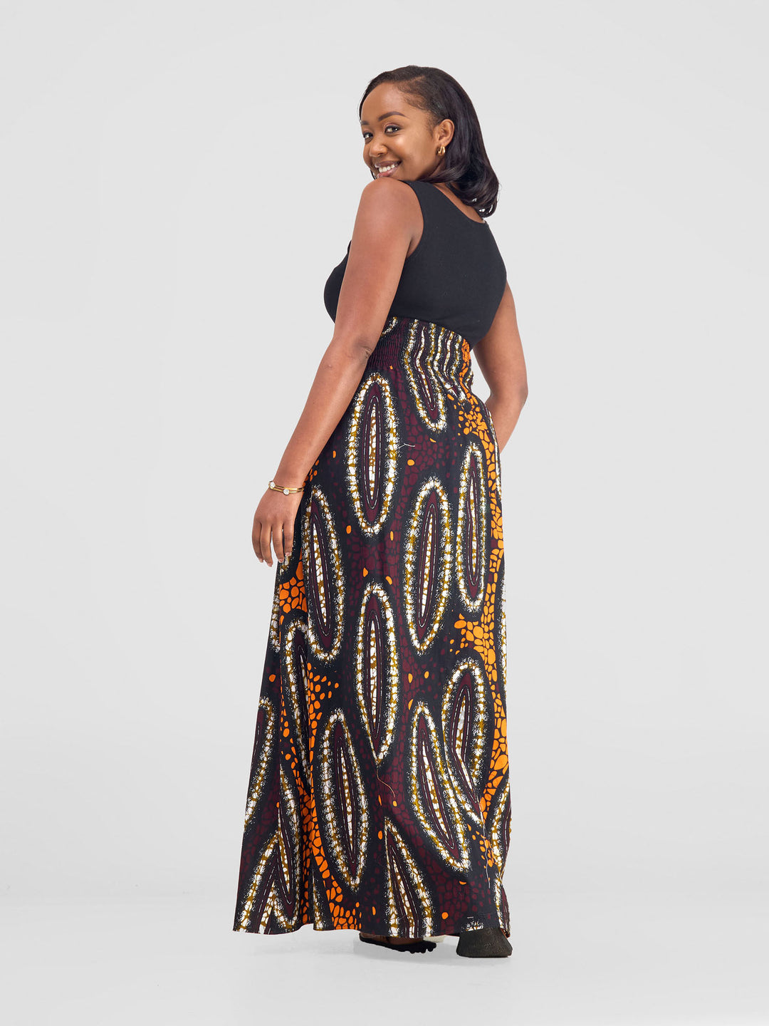 Vivo Kitenge Shirred Waist Maxi Skirt - Neba Print