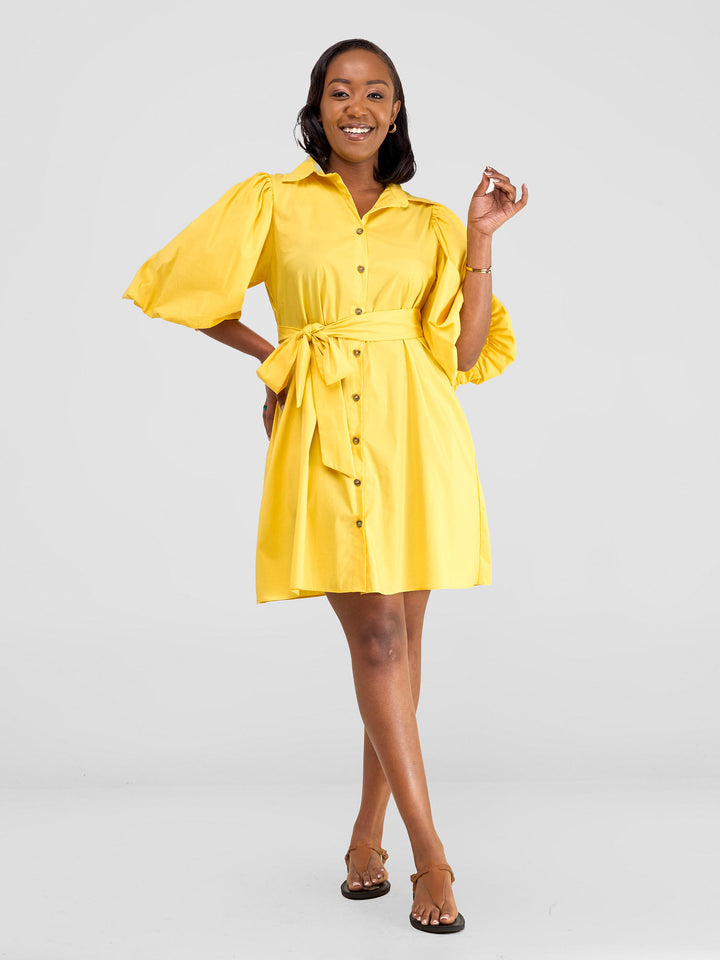 Safari Bubble Sleeve Tent Dress - Mustard