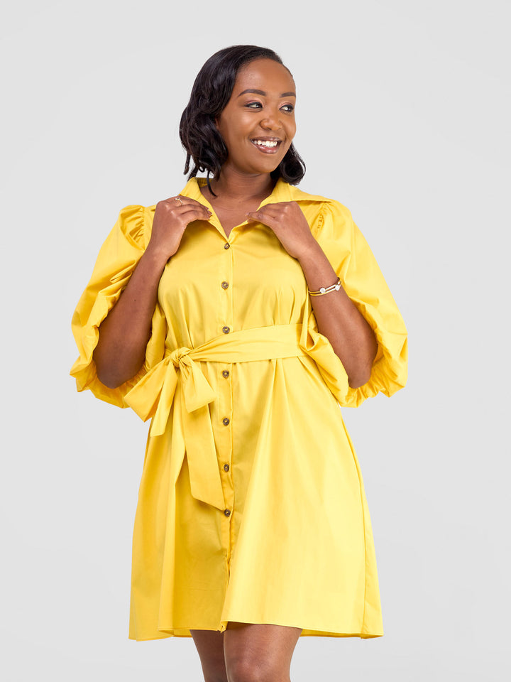 Safari Bubble Sleeve Tent Dress - Mustard