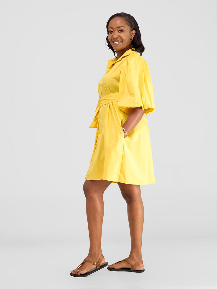 Safari Bubble Sleeve Tent Dress - Mustard