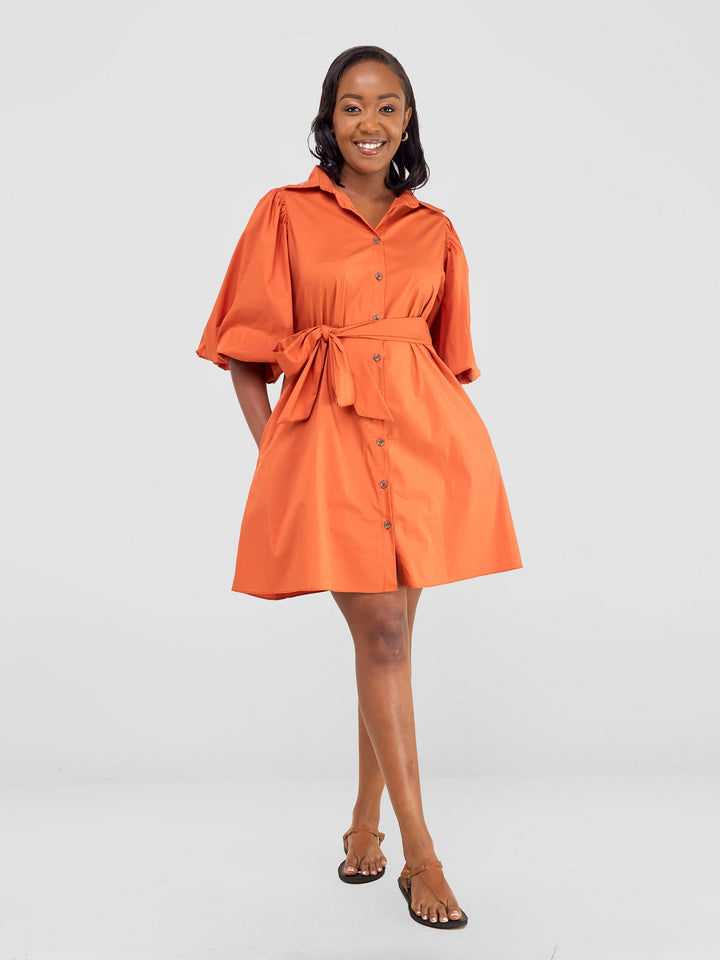 Safari Bubble Sleeve Tent Dress - Rust