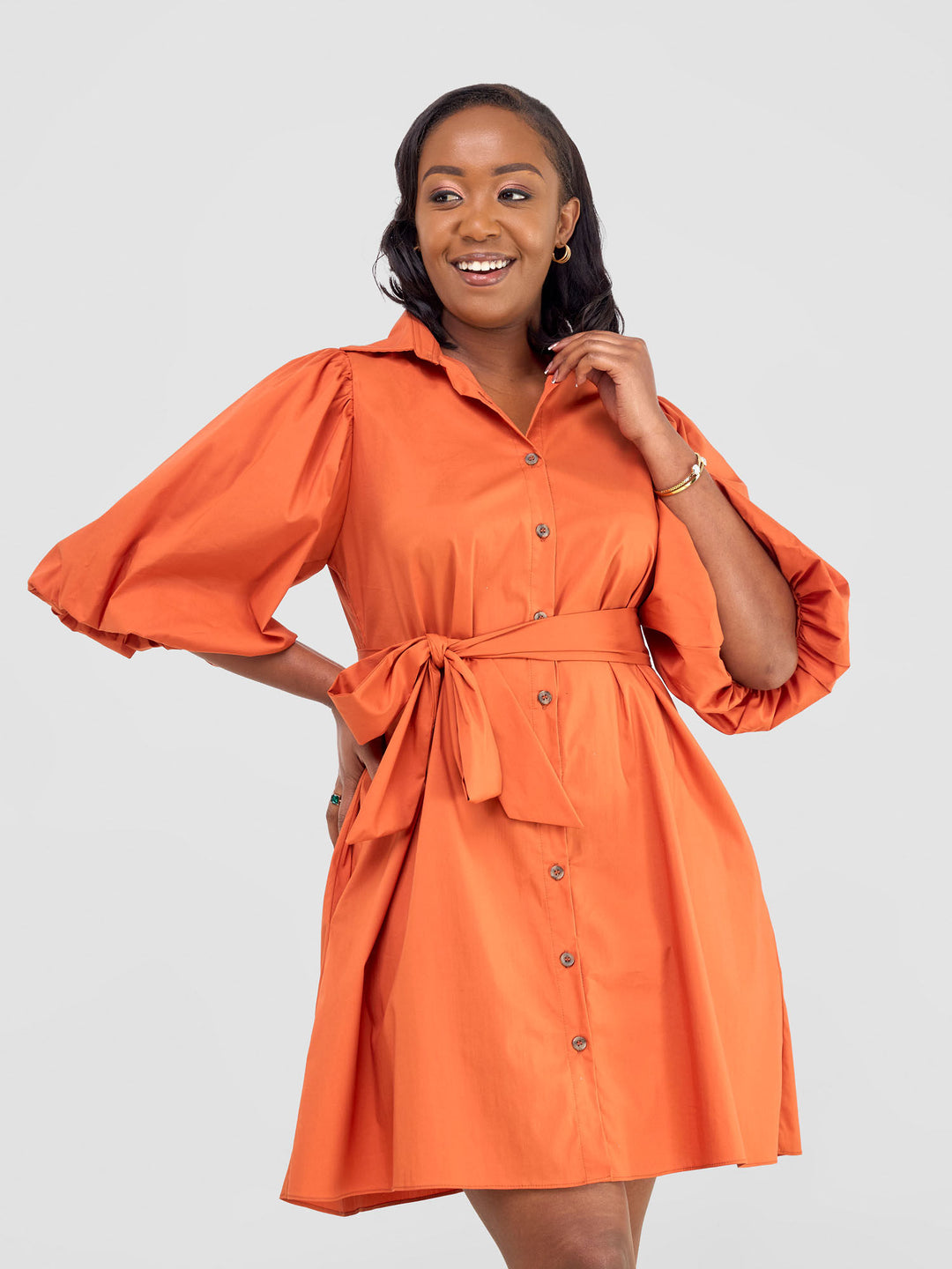 Safari Bubble Sleeve Tent Dress - Rust