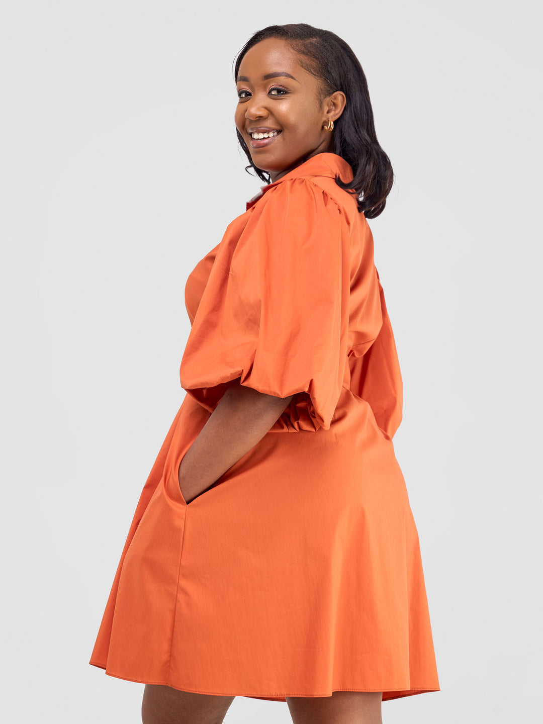 Safari Bubble Sleeve Tent Dress - Rust