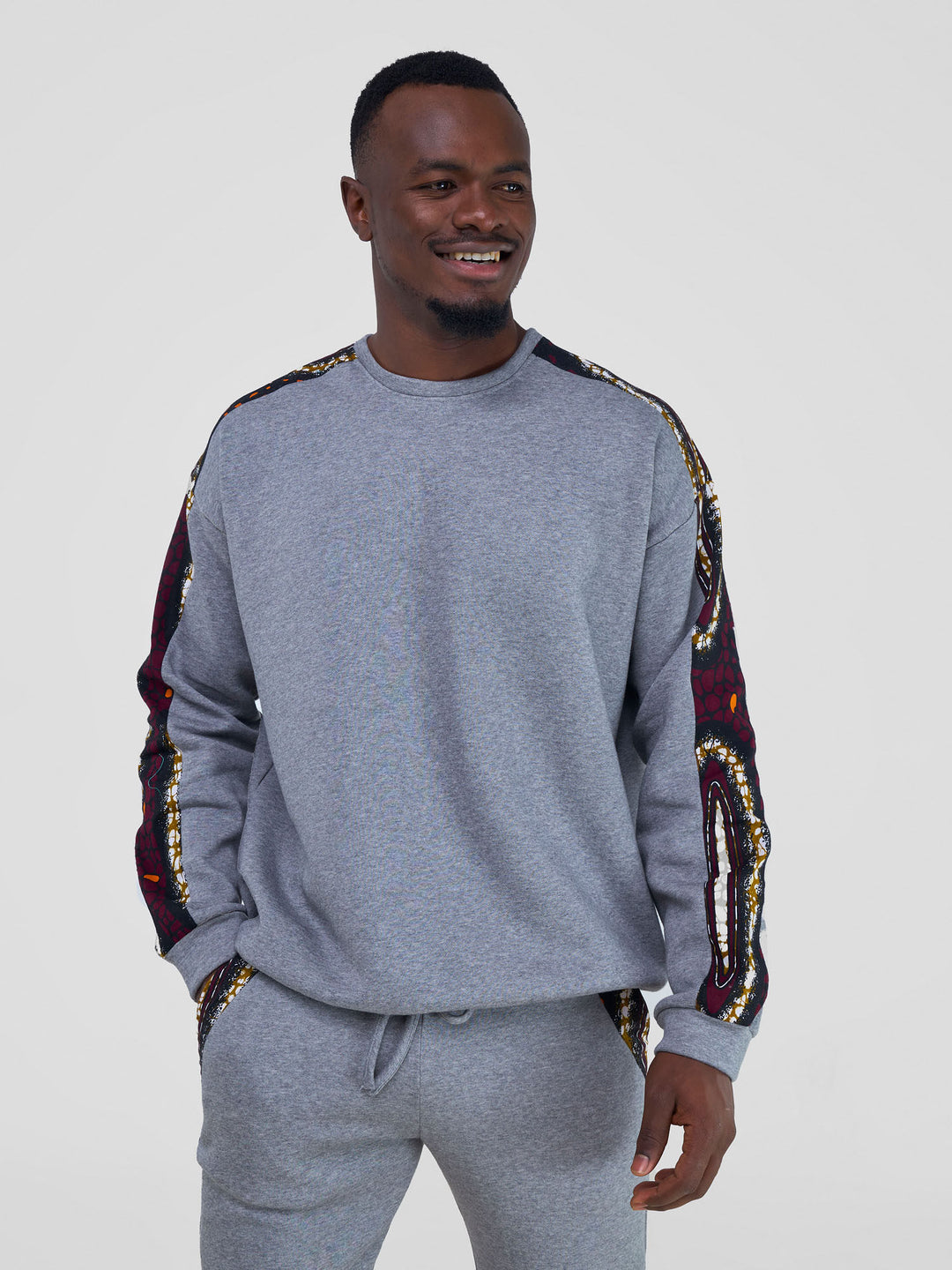 Safari Kitenge Men's Sweatshirt - Grey/ Neba Print