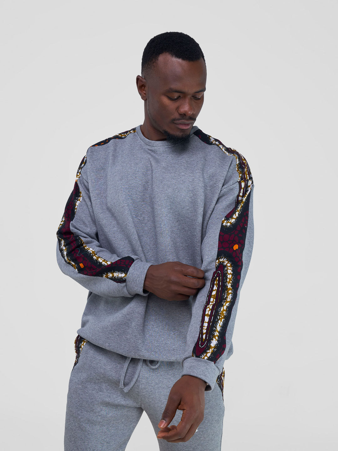 Safari Kitenge Men's Sweatshirt - Grey/ Neba Print