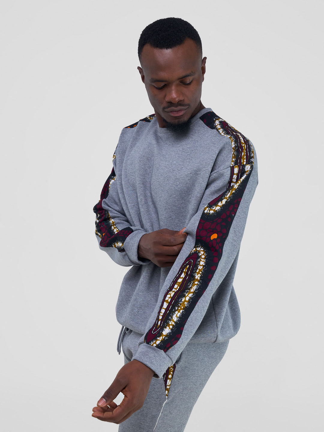 Safari Kitenge Men's Sweatshirt - Grey/ Neba Print