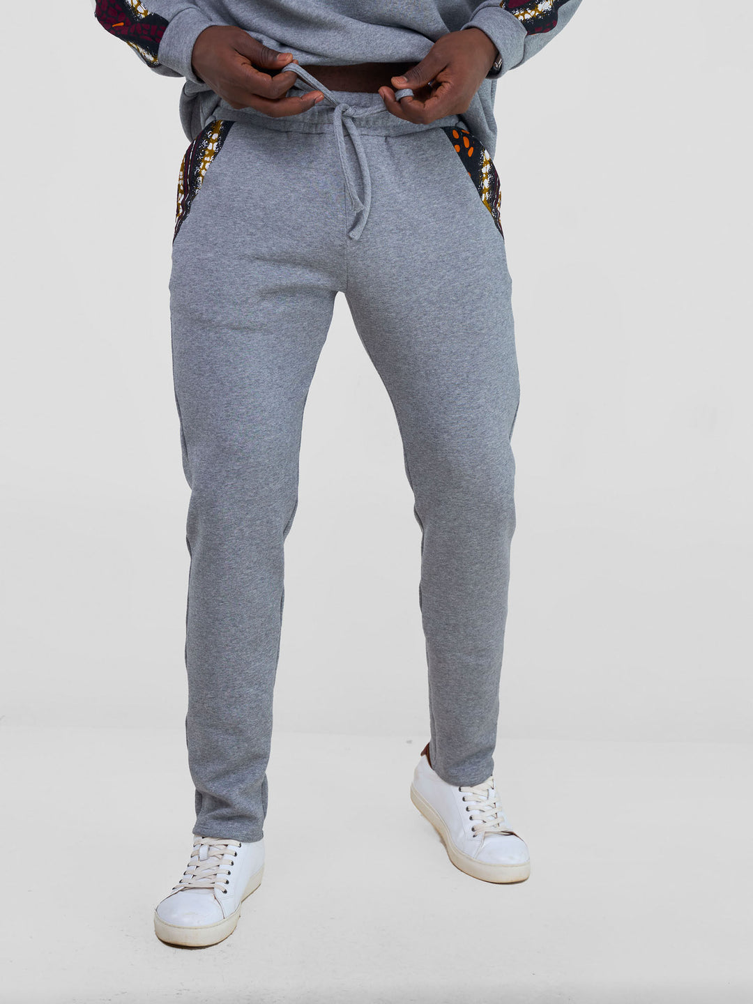 Safari Kitenge Men's Sweat Pants - Grey/ Neba Print