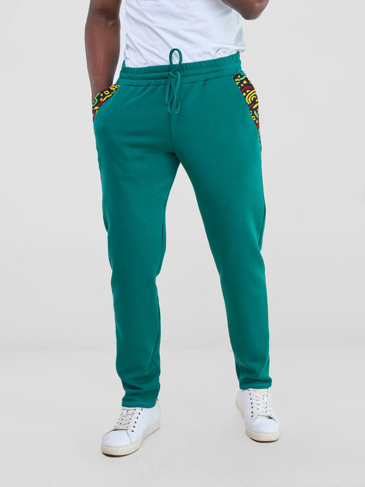 Safari Kitenge Men's Sweat Pants - Teal/ Tafo Print