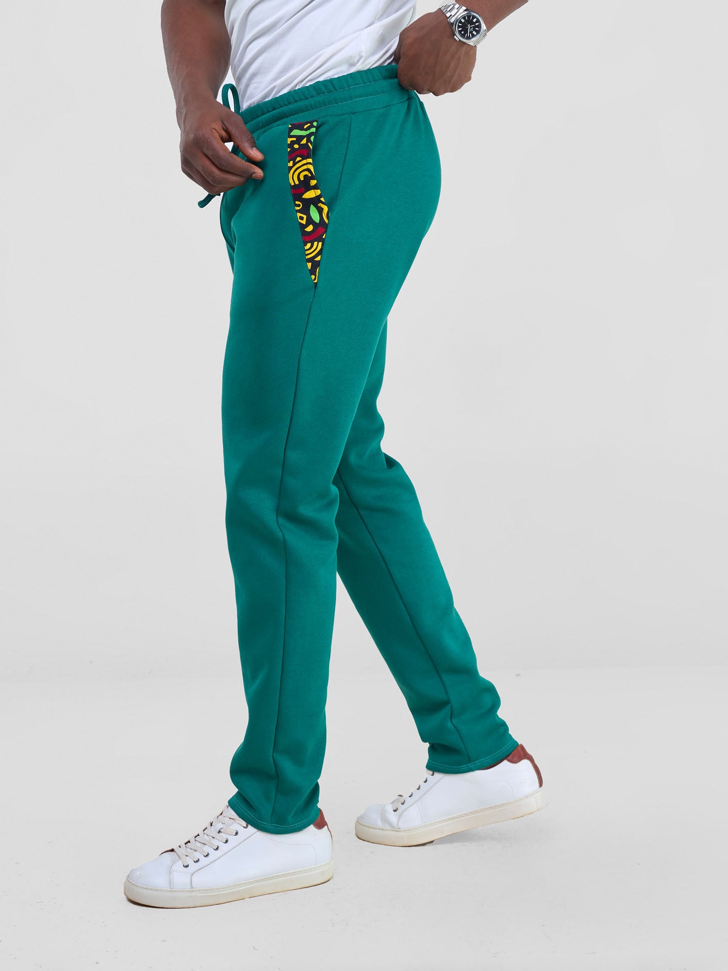 Safari Kitenge Men's Sweat Pants - Teal/ Tafo Print