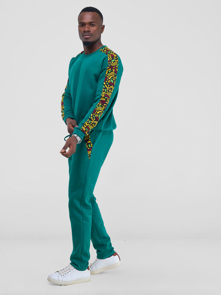 Safari Kitenge Men's Sweatshirt - Teal/ Tafo Print