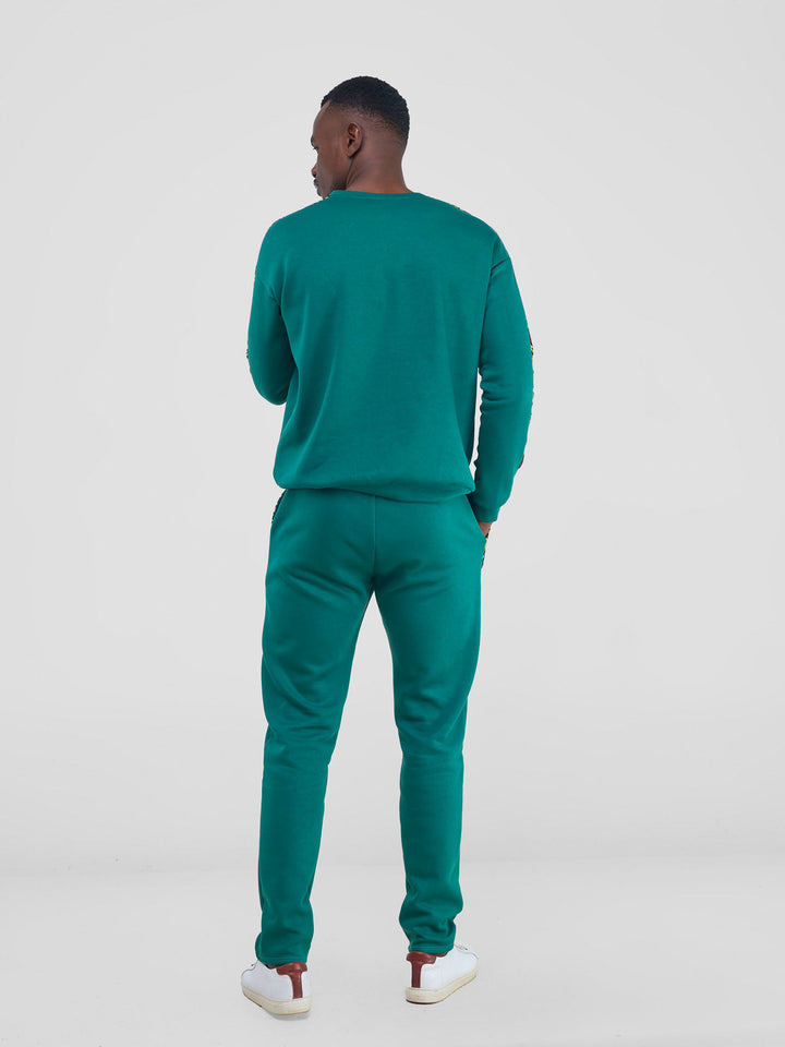 Safari Kitenge Men's Sweat Pants - Teal/ Tafo Print