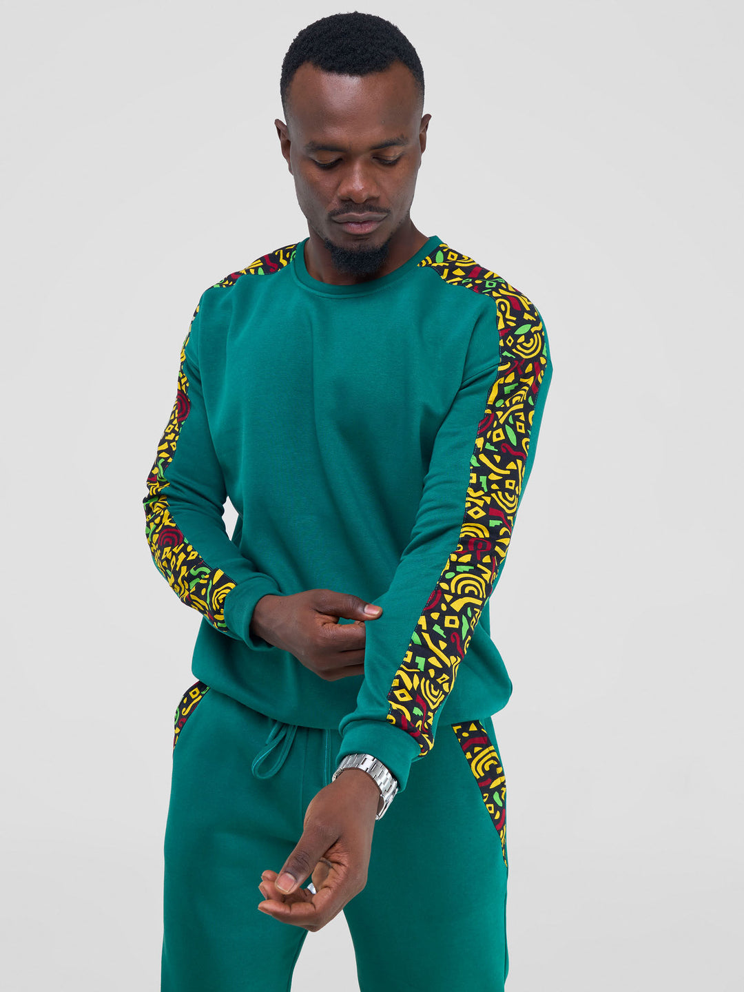 Safari Kitenge Men's Sweatshirt - Teal/ Tafo Print